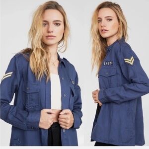 Rails Kato Military Shirt Jacket Tokyo Blue Patch Casual Women’s Medium linen
